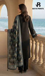 3-Piece Unstitched Luxury Embroidered Lawn Suit - Black