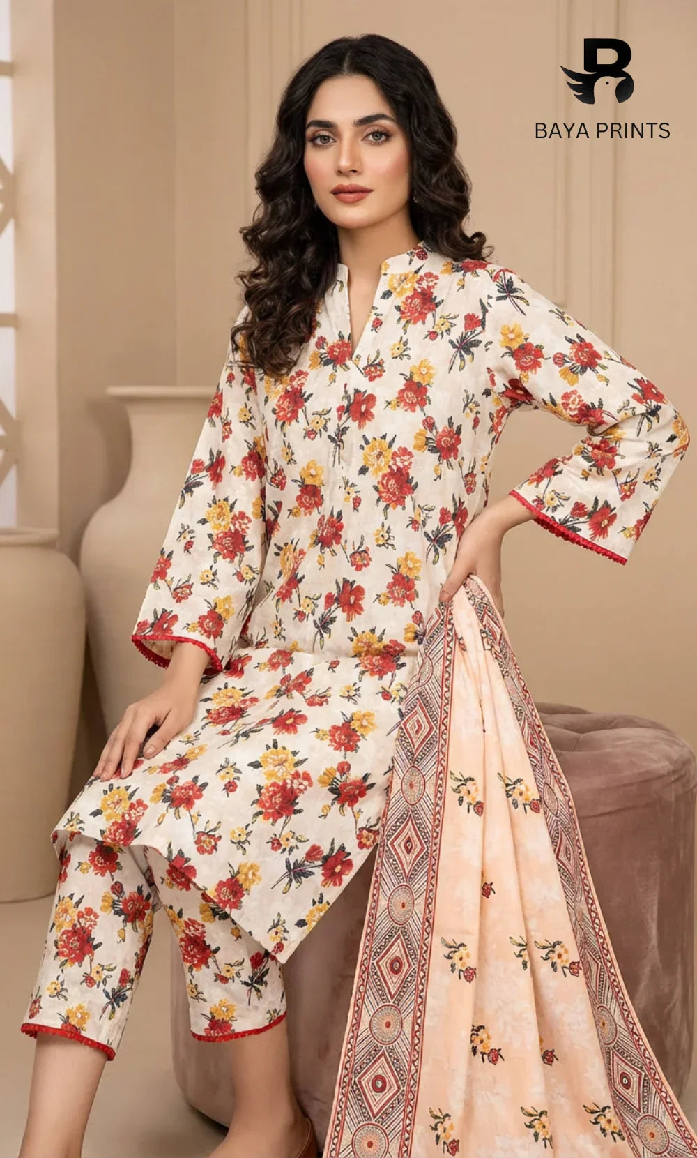 3 Piece Unstitched Premium Lawn Suit- BA-V-14