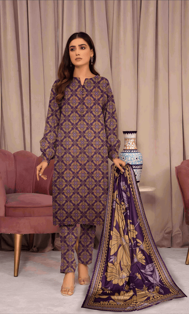 3PC Premium Linen Unstitched  -BA-V9-6 Hover Image