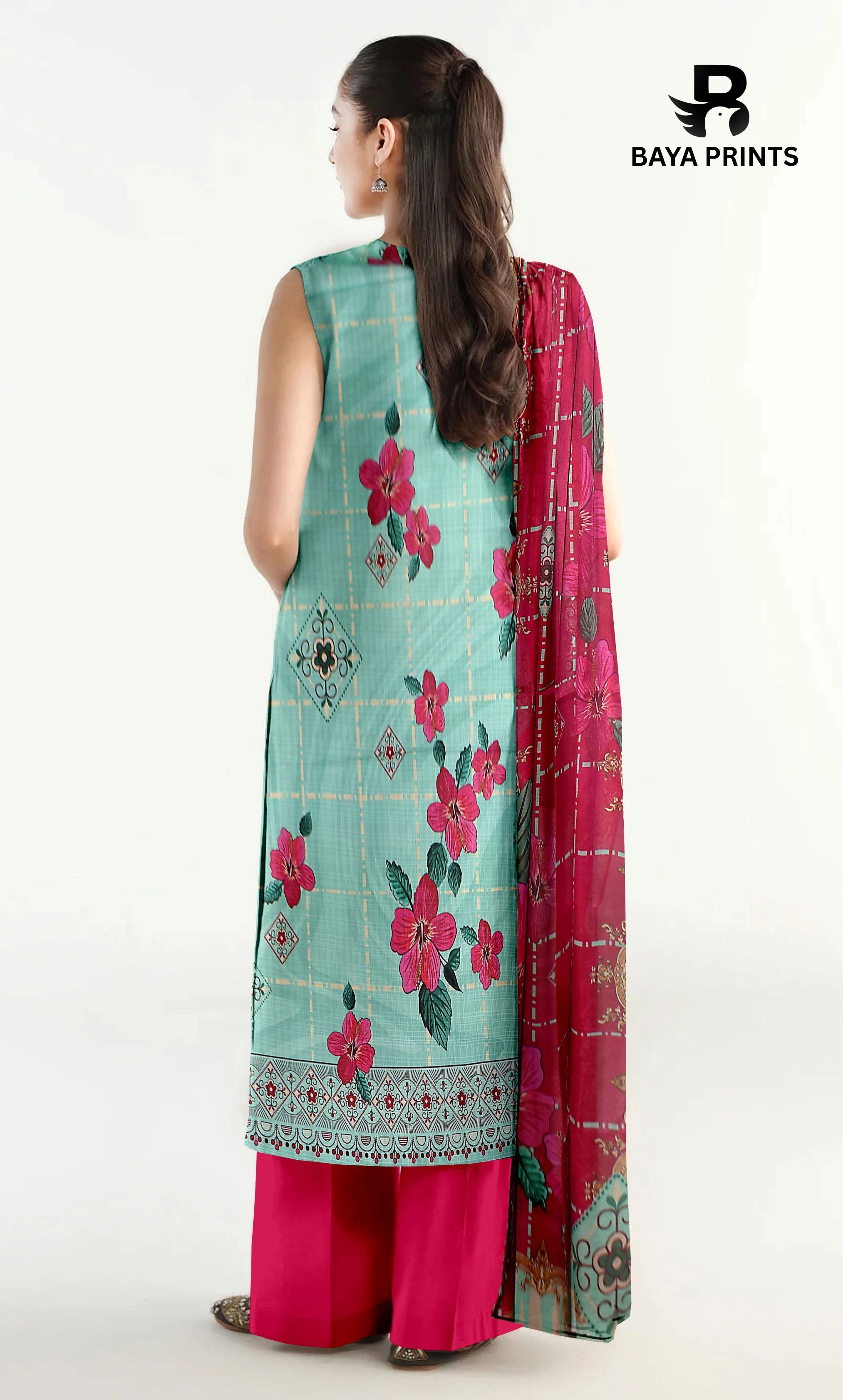 3 Piece Unstitched Printed Dobby Lawn Suit With Resham Dupatta -BA-V34