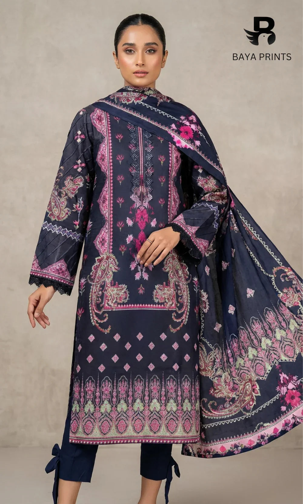 3 Piece Unstitched Printed Dobby Lawn Suit -BA-V18-02