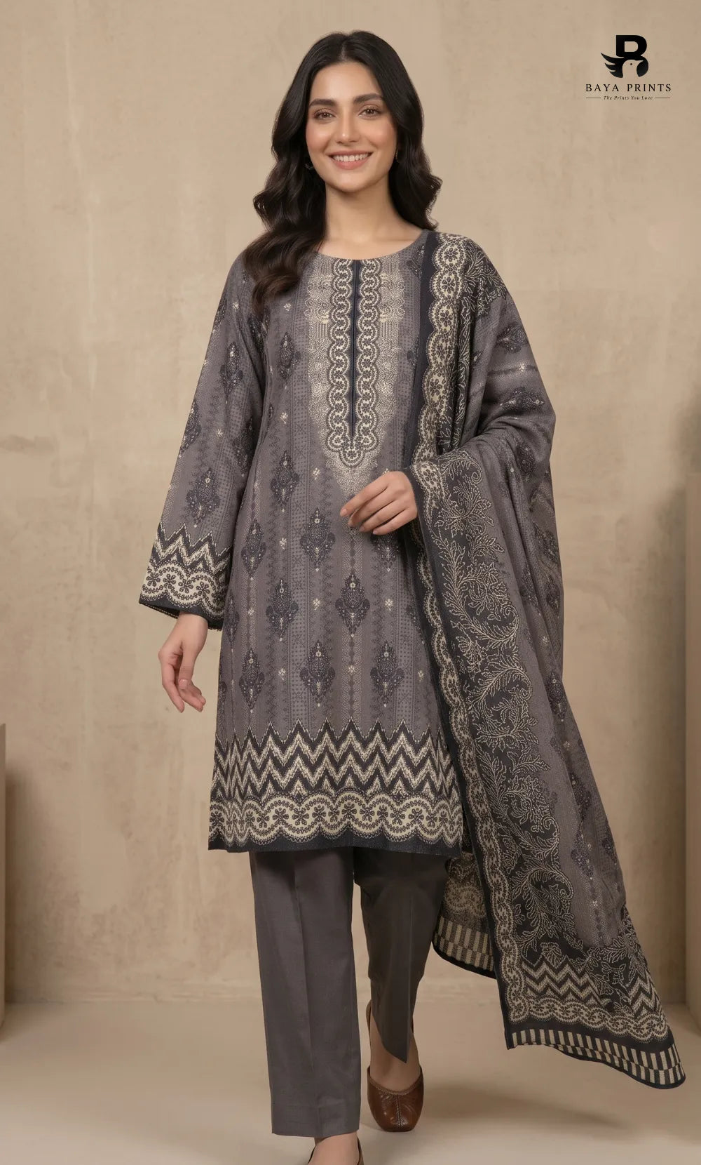 3PC Printed Karandi | Unstitched | BA-V2-07