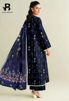 3 Piece Unstitched Printed Doria Linen  Suit  - BA-V3-006