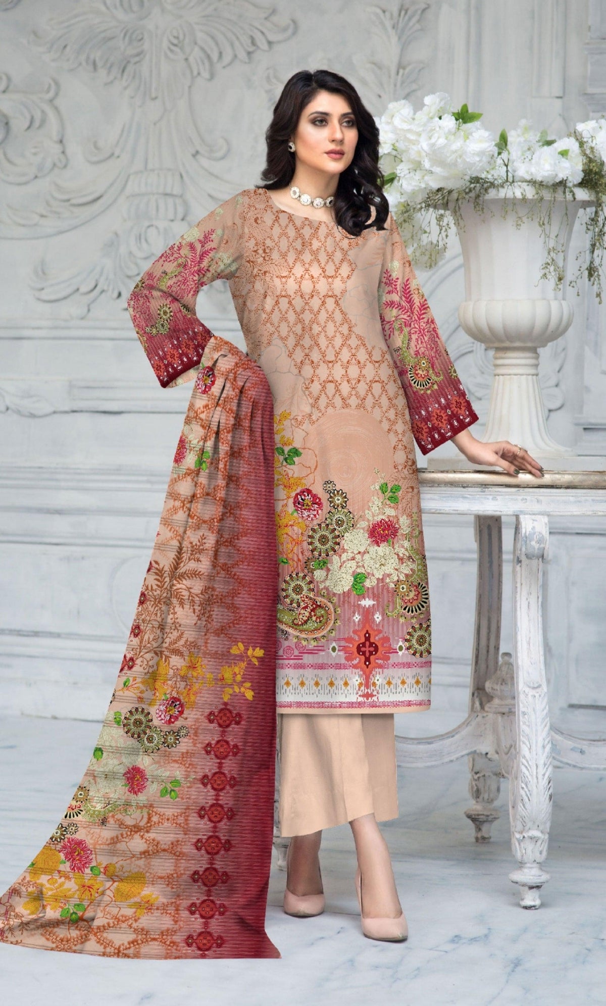 3-Piece Unstitched Dhanak Suit - DE-VOL-7