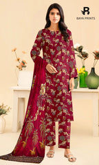 3 Piece Unstitched Printed Doria Linen  Suit  - BA-V4