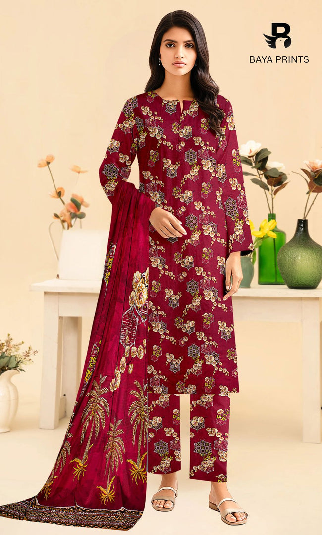 3 Piece Unstitched Printed Doria Linen  Suit  - BA-V4 Main Image