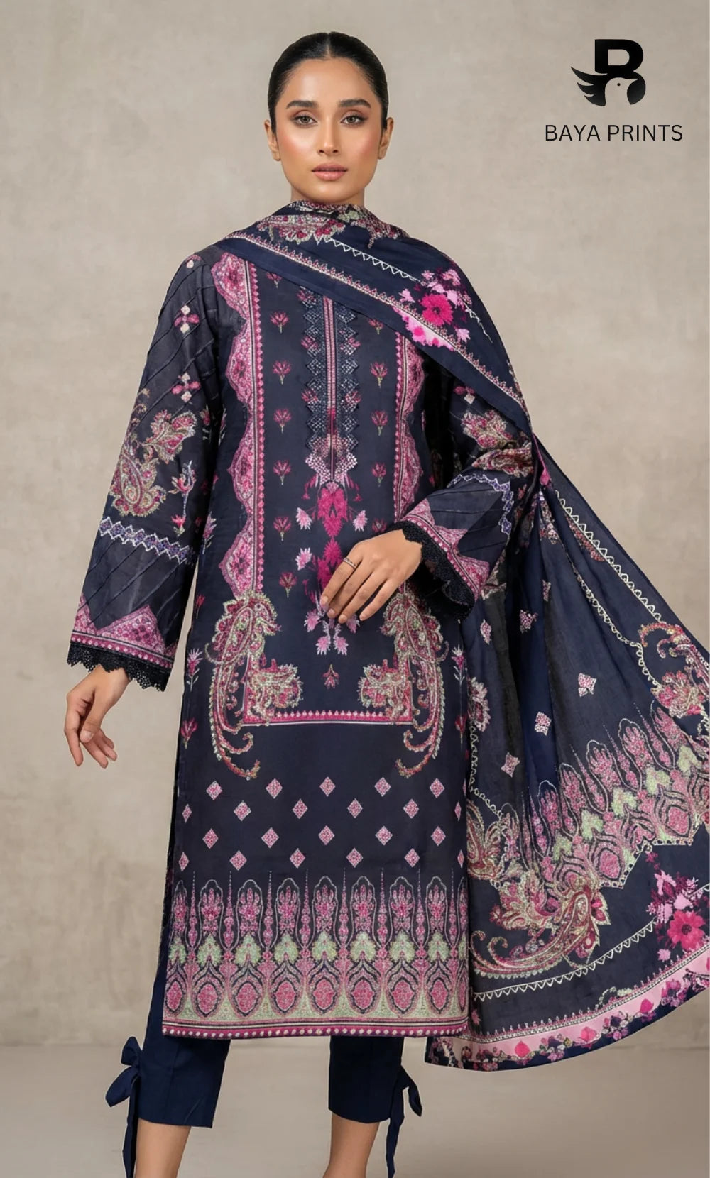 3 Piece Unstitched Printed Dobby Lawn Suit -BA-V18-02