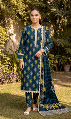 3 Piece Unstitched Printed Doria Linen  Suit  - BA-V4