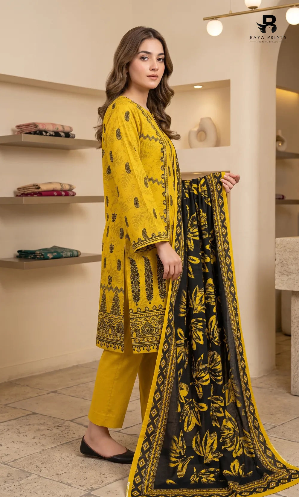 3PC Printed Linen | Unstitched | BA-V2-05