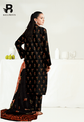 3 Piece Unstitched Printed Doria Linen  Suit  - BA-V3-002