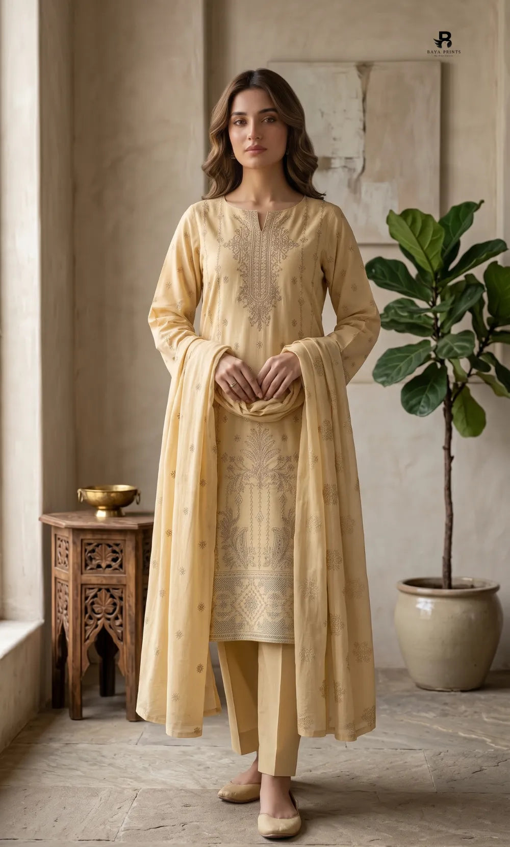 3PC Premium Embroidered Dhanak | Unstitched | AABROO