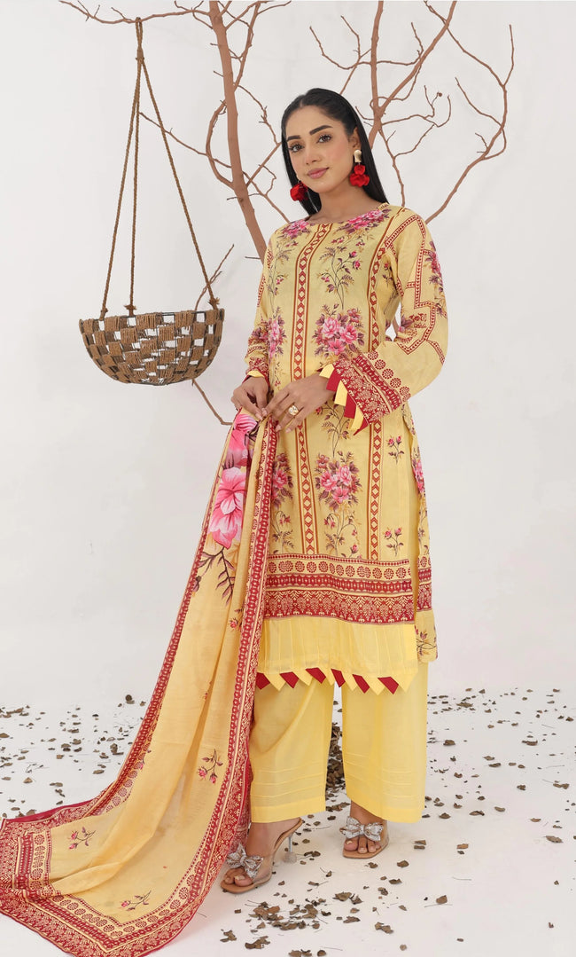 3 Piece Printed Unstitched Lawn Suit | ET-05 Hover Image