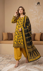 3PC Printed Linen | Unstitched | BA-V1-08