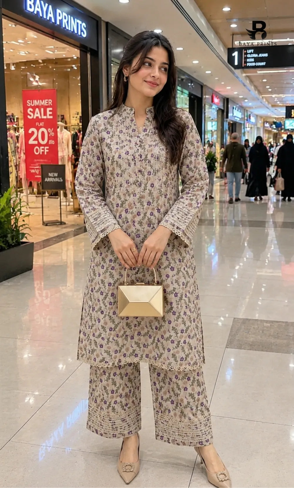 2PC Unstitched Printed Lawn Suit – Orlina (5 Meters)