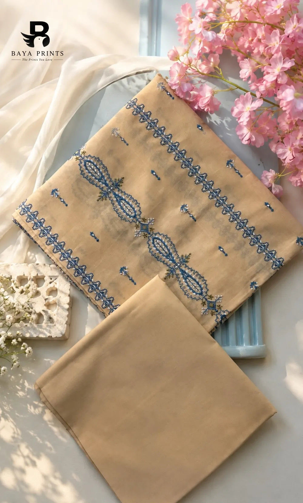 2PC Premium Embroidered Lawn |Unstitched | Breez