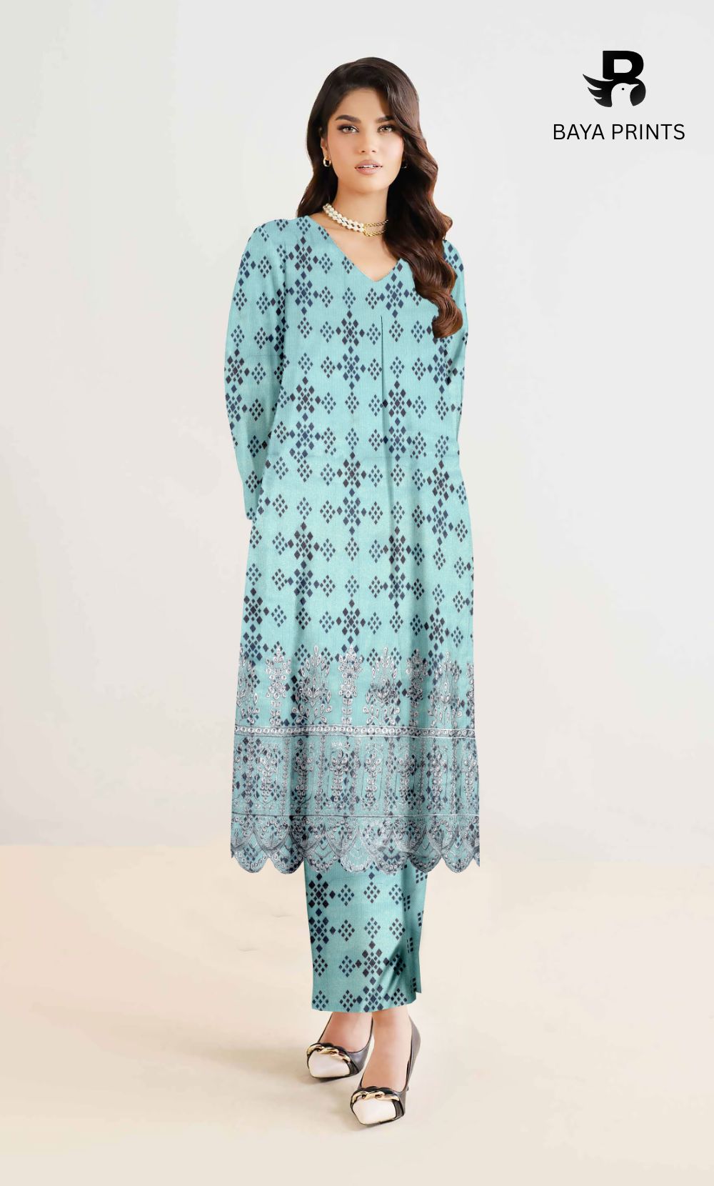 2-Piece Unstitched Dhanak Printed Suit with Embroidered Border-DE-V1-12