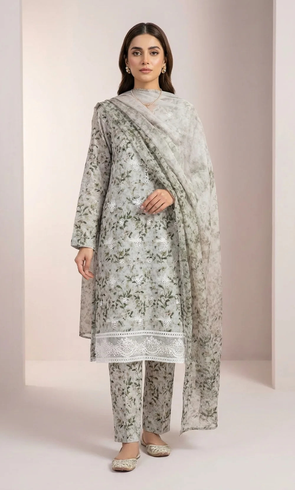 Vireza 3 Piece Unstitched Floral Embroidered Lawn Suit-06