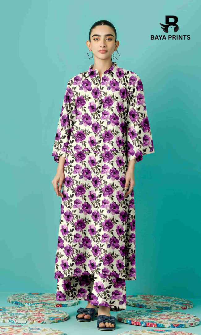 2PC Unstitched Printed Lawn Suit - BA-V7-03 Hover Image