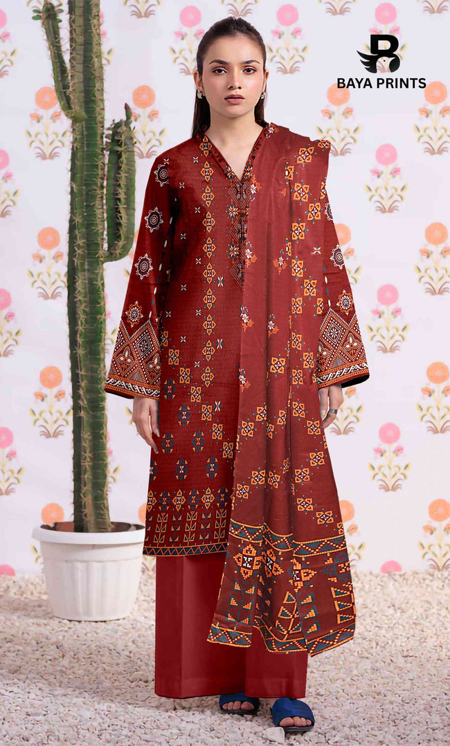 3 Piece Unstitched Printed Lawn Suit -BP-V2-6 Hover Image