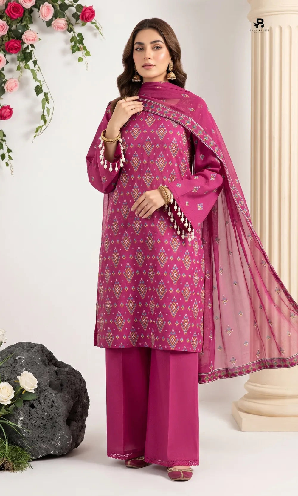 3PC Premium Embroidered Karandi | Unstitched | Nazakat - 04