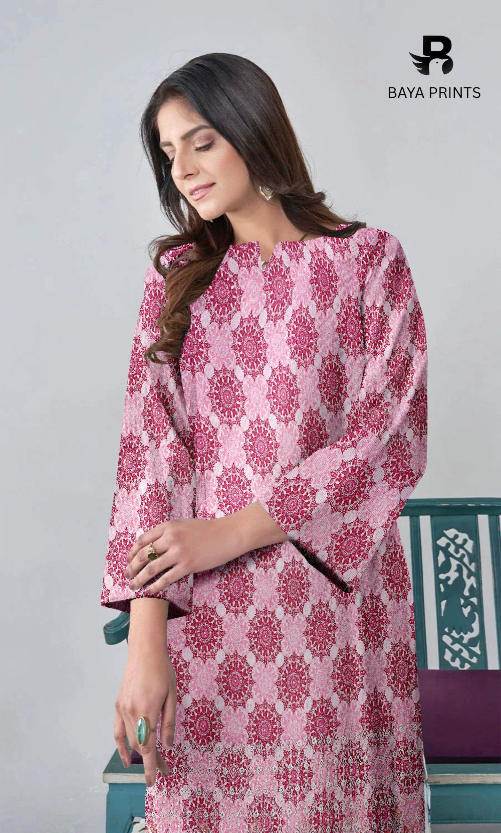 2-Piece Unstitched Dhanak Printed Suit with Embroidered Border-DE-V1-03