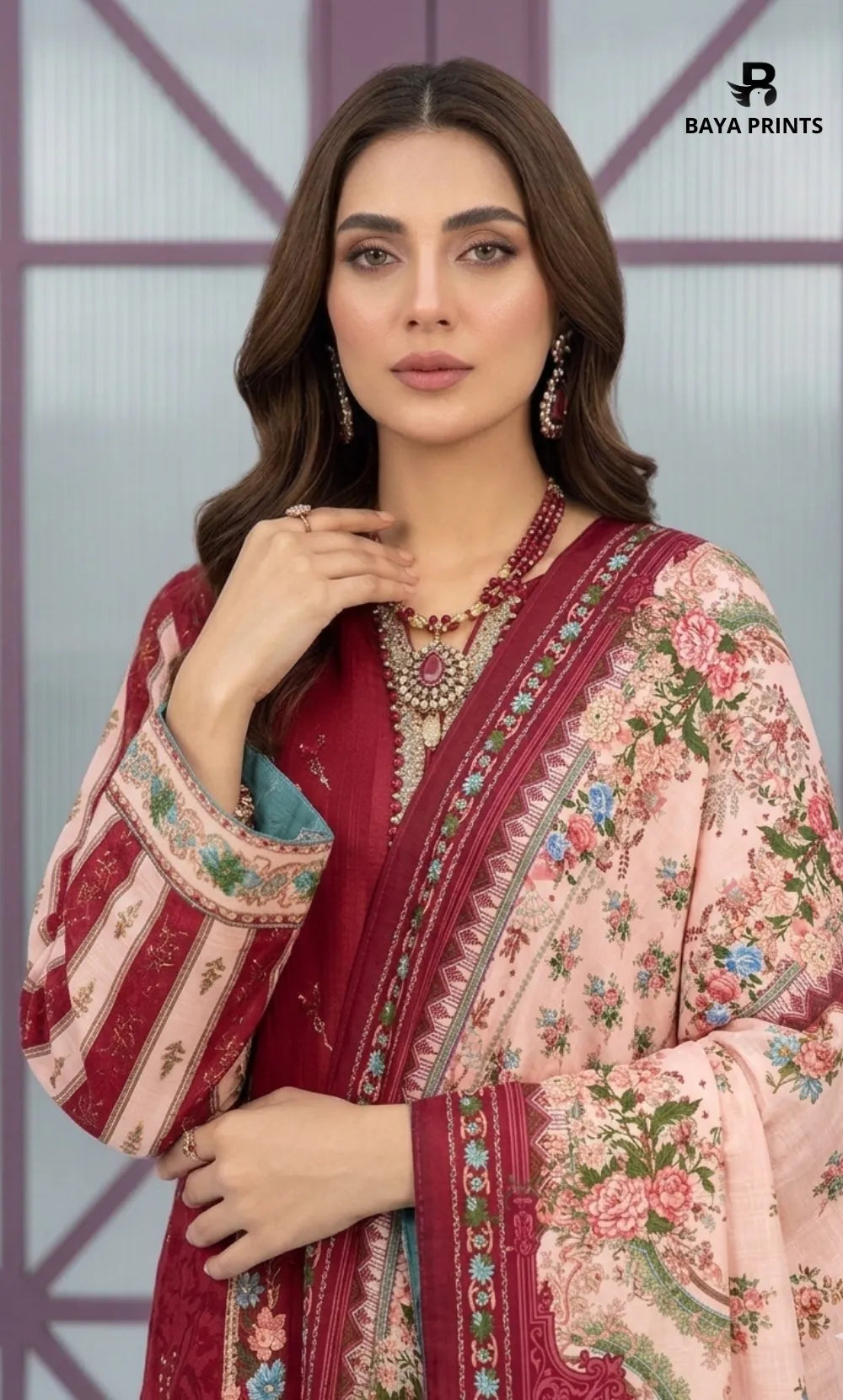 3PC Printed Lawn | Unstitched |  M.B