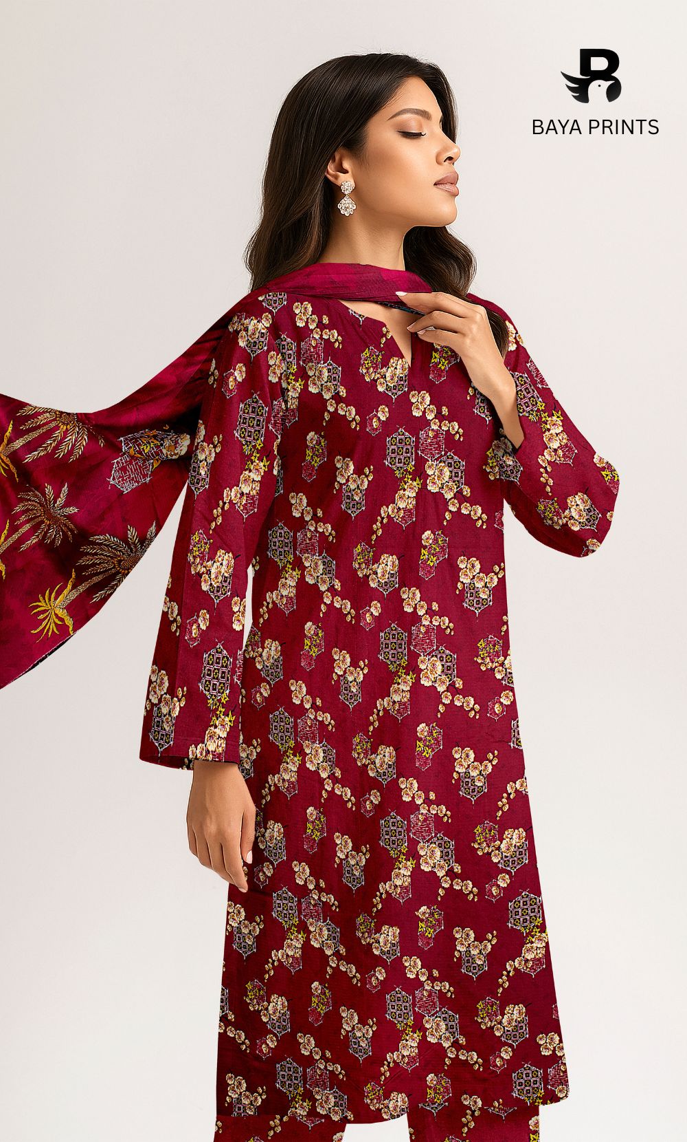 3 Piece Unstitched Printed Doria Linen  Suit  - BA-V4