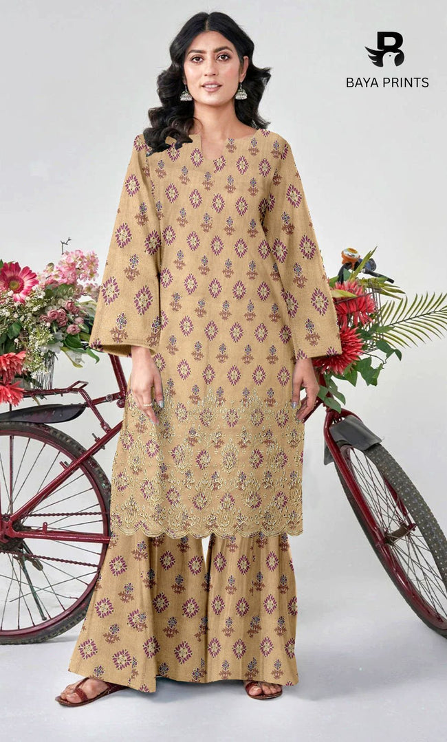 2-Piece Unstitched Dhanak Printed Suit with Embroidered Border-DE-V1-02 Hover Image