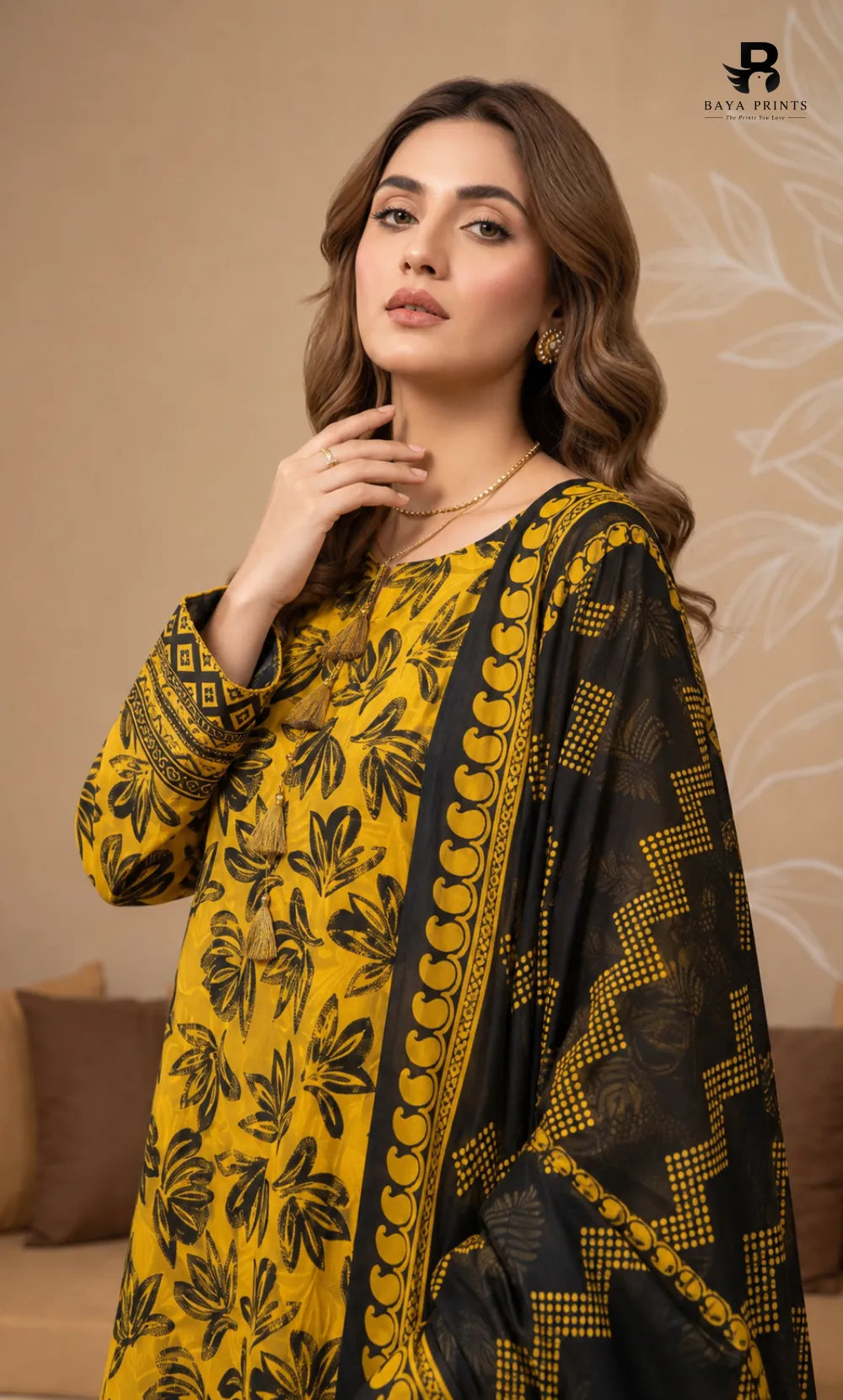 3PC Printed Linen | Unstitched | BA-V1-08