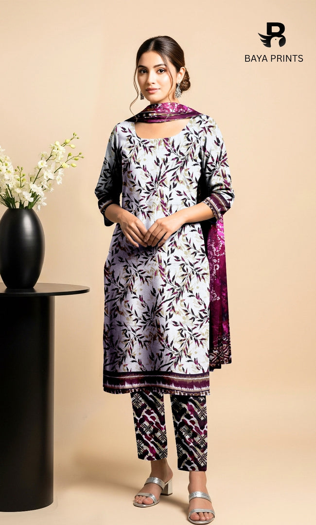 3 Piece Unstitched Printed Doria Viscose Suit with Bamber Dupatta BA-V7-024 Main Image