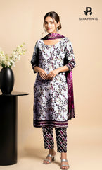 3 Piece Unstitched Printed Doria Viscose Suit with Bamber Dupatta BA-V7-024
