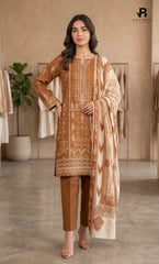3PC Printed Linen | Unstitched | BA-V2-06