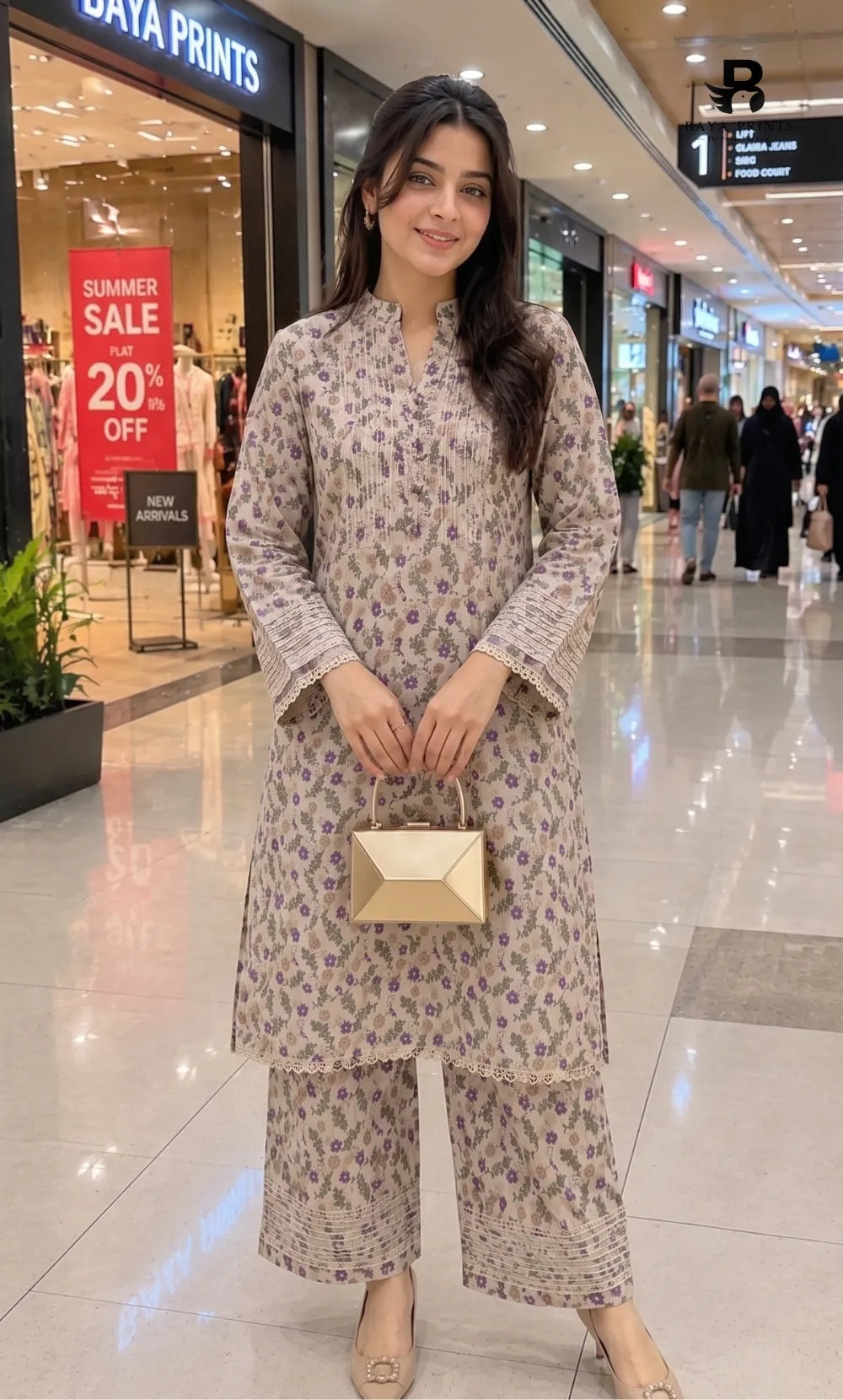 2PC Unstitched Printed Lawn Suit – Orlina (5 Meters)