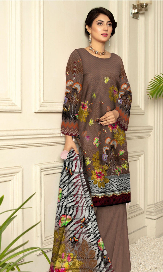 3-Piece Unstitched Dhanak Suit - DE-VOL-7 Hover Image