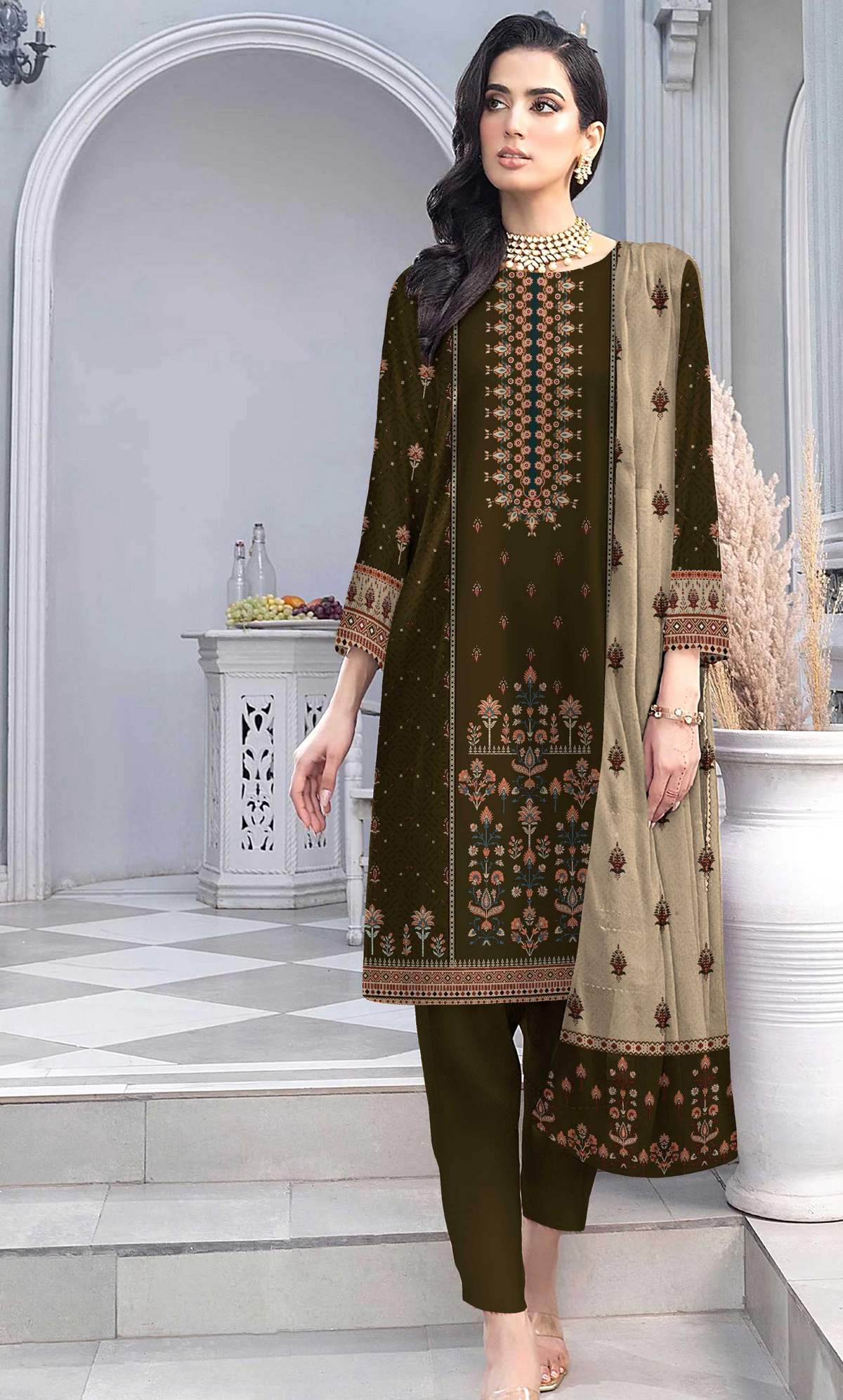3PC Unstitched Printed Lawn Suit -BA-V4 -08