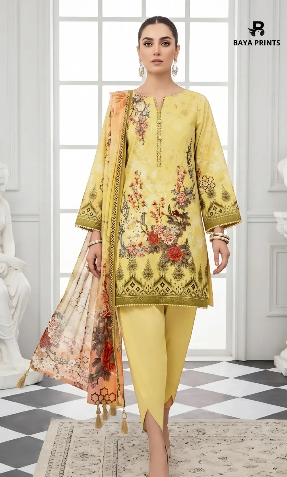 3PC Printed Lawn | Unstitched |  M.B