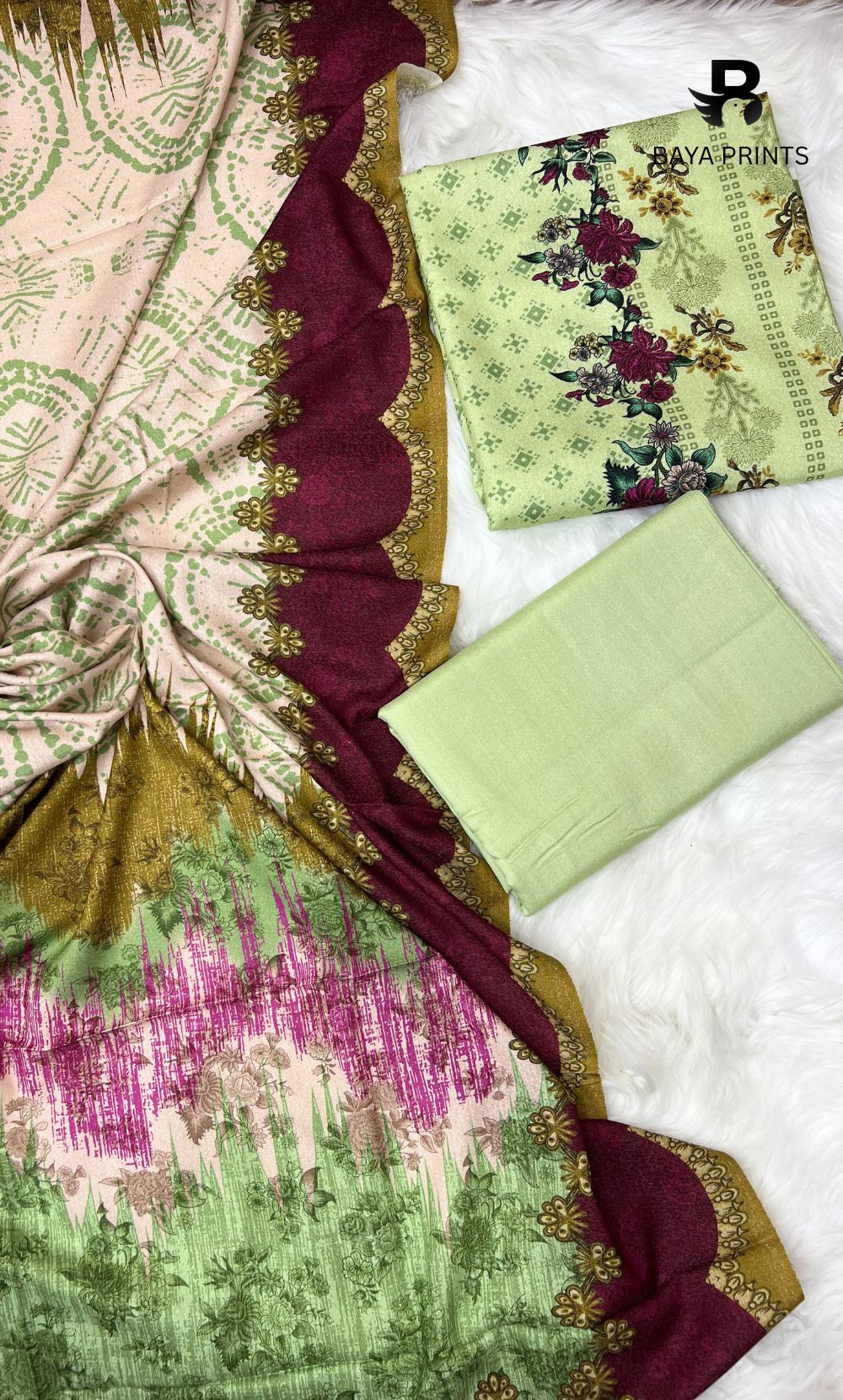 3 Piece Unstitched Karandi Suit BA-V6 007