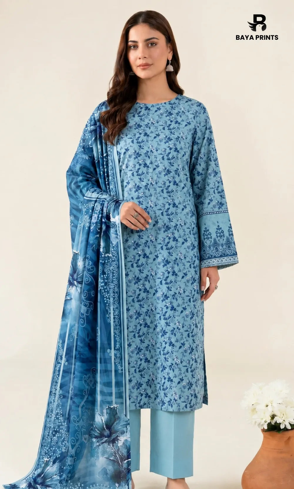 3PC Printed Lawn | Unstitched |  Ethnic by Bayaprints