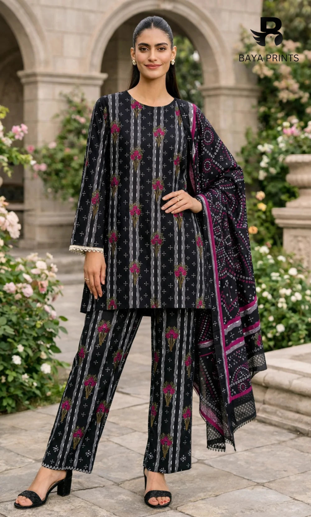 3 Piece Unstitched Printed Doria Linen  Suit  - BA-V4