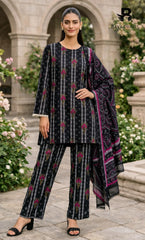 3 Piece Unstitched Printed Doria Linen  Suit  - BA-V4