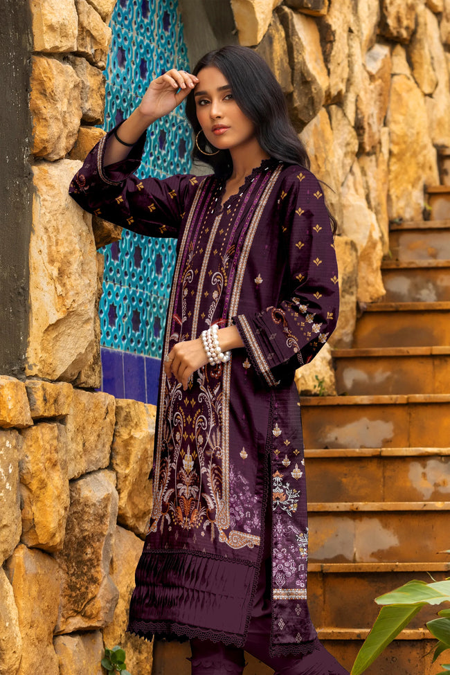 3 Piece Unstitched Printed Dobby Lawn Suit -BA-V18-07 Main Image