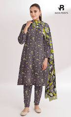 3 Piece Unstitched Printed Doria Linen  Suit  - BA-V4