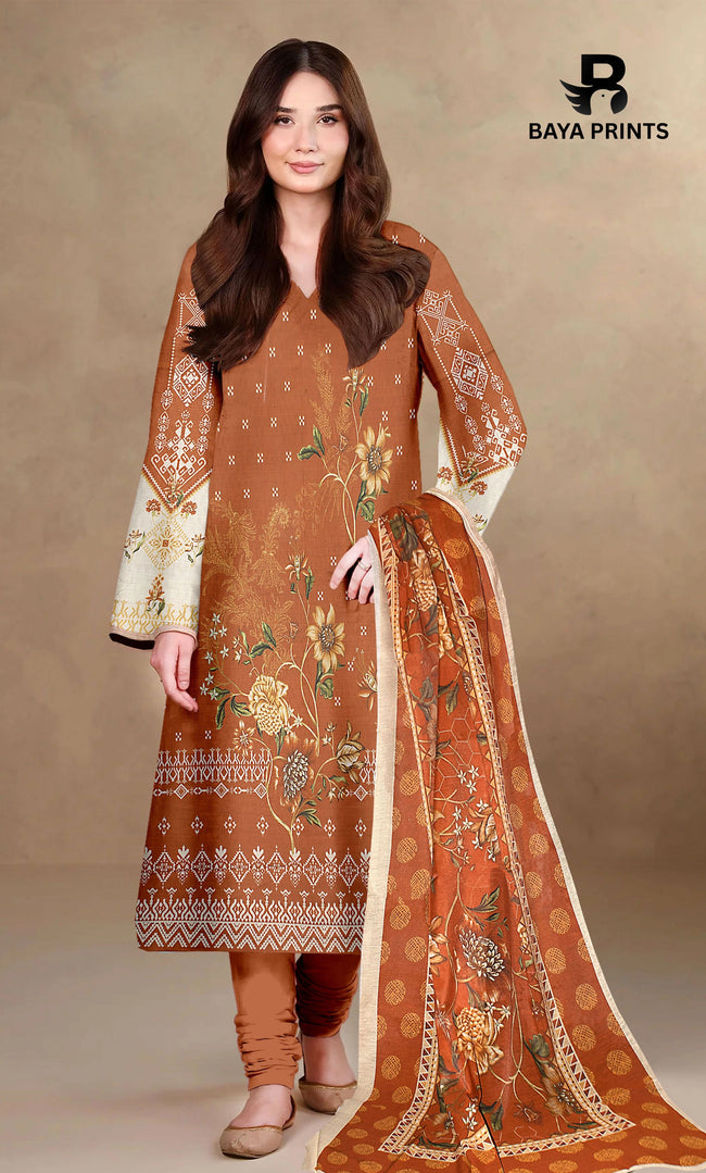 3 Piece Unstitched Printed Dobby Lawn Suit With Resham Dupatta -BA-V34 Hover Image