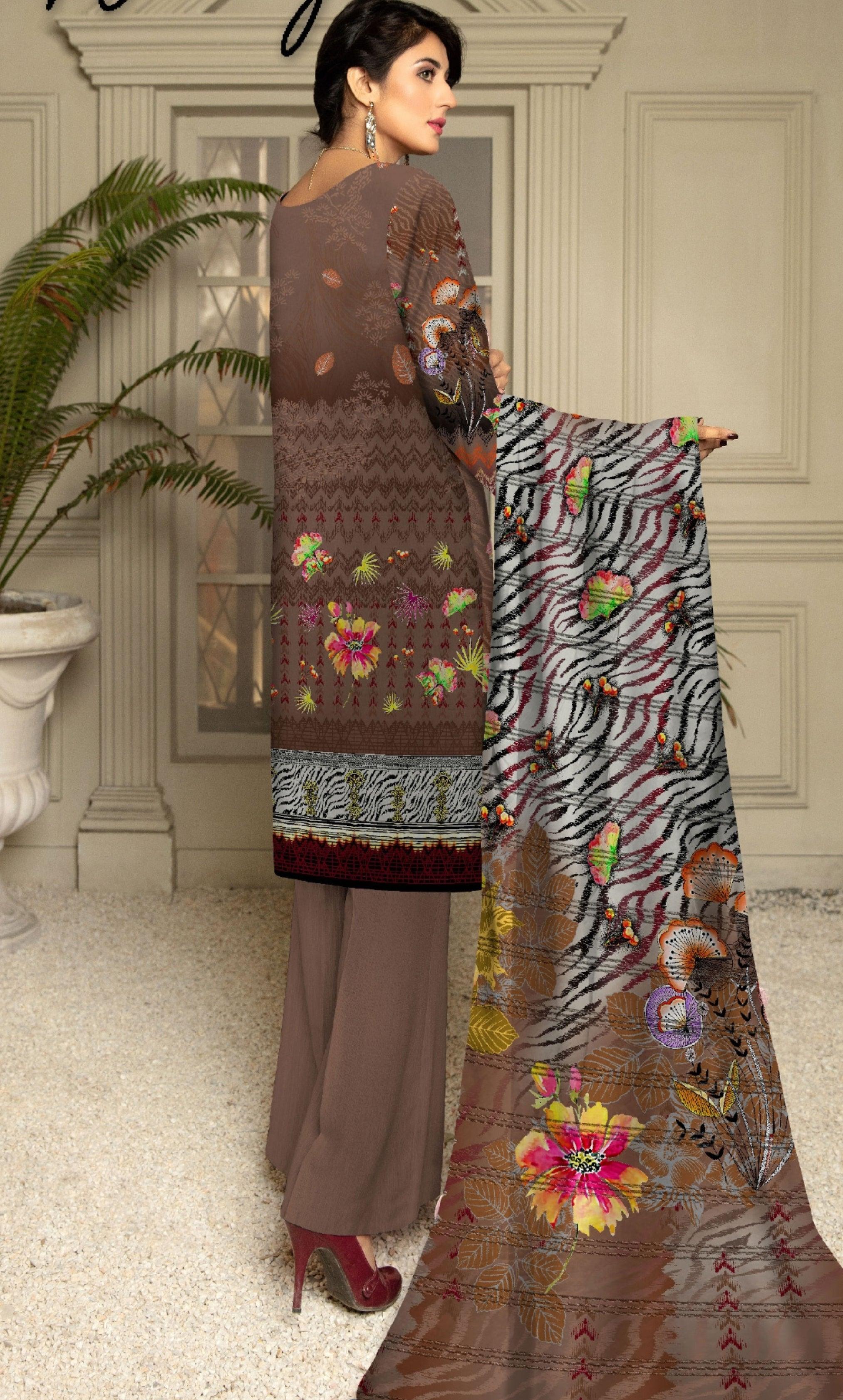 3-Piece Unstitched Dhanak Suit - DE-VOL-7