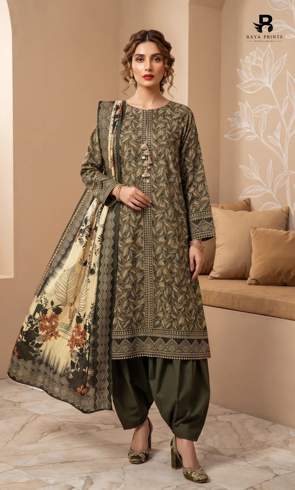 3PC Printed Linen | Unstitched | BA-V1-09