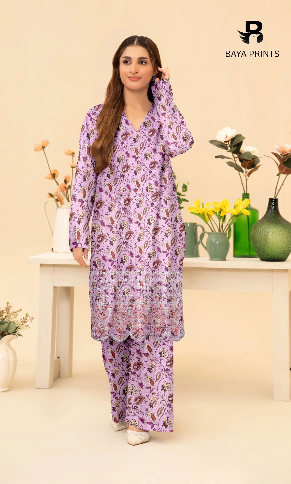 2-Piece Unstitched Dhanak Printed Suit with Embroidered Border-DE-V1-06