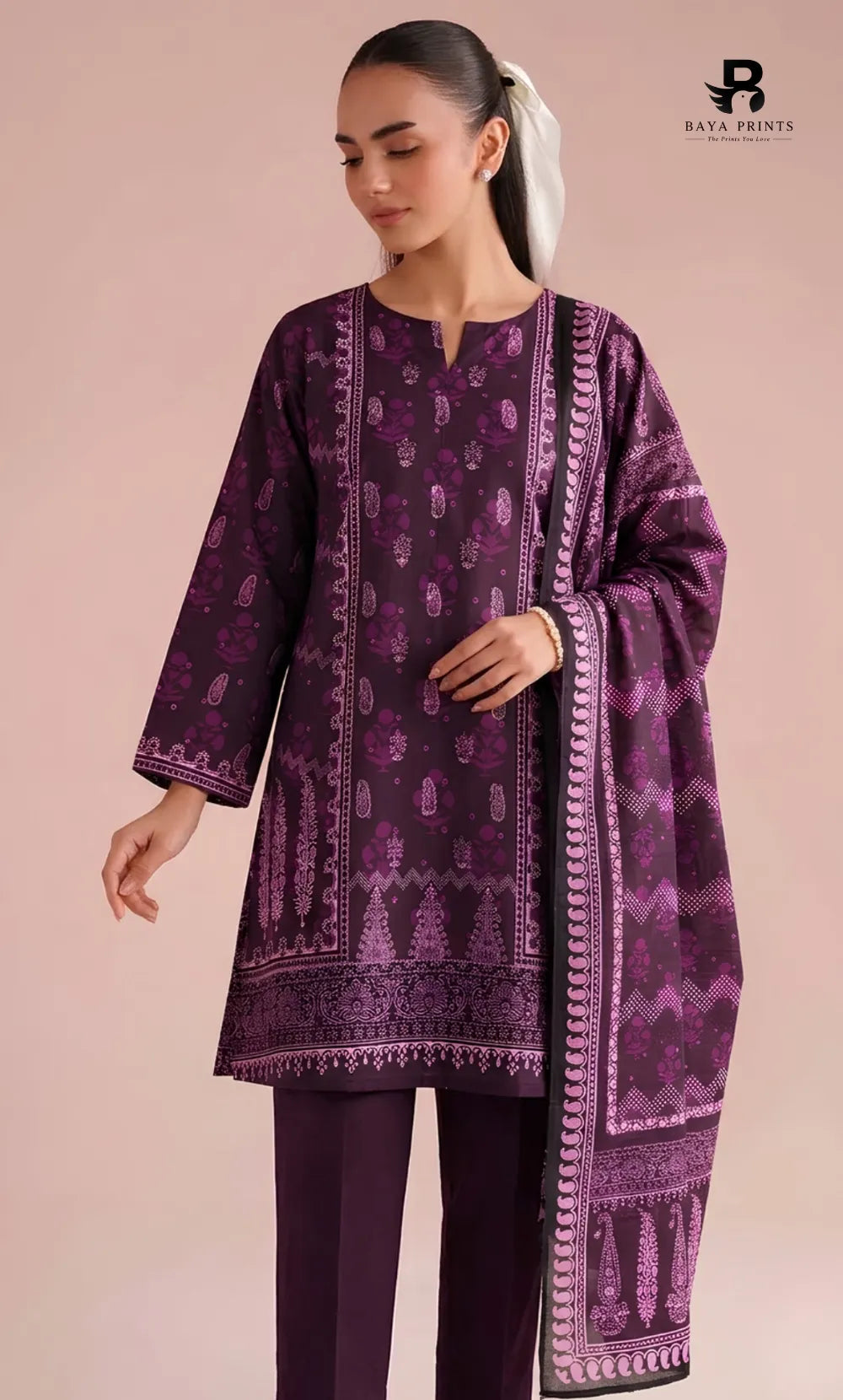 3PC Printed Lawn | Unstitched | M.B |V-2