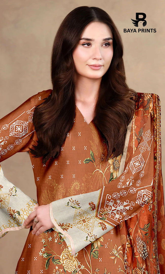 3 Piece Unstitched Printed Dobby Lawn Suit With Resham Dupatta -BA-V34 Main Image