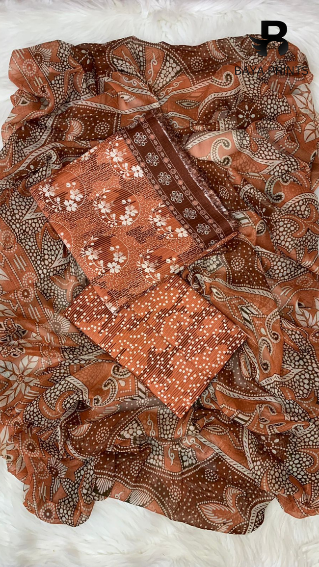 3 Piece Unstitched Printed Doria Viscose Suit with Bamber Dupatta BA-V7-022 Hover Image