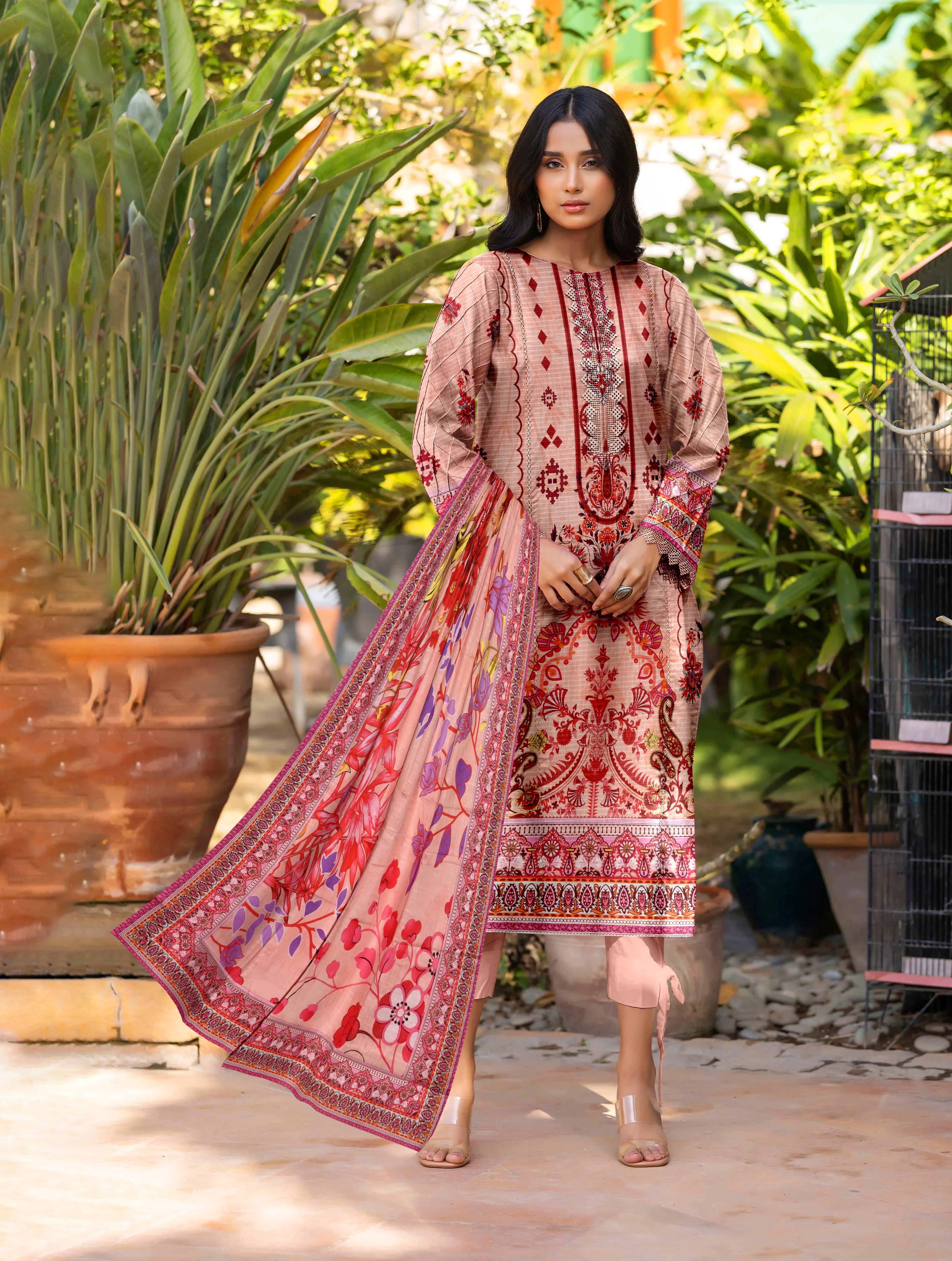 3 Piece Unstitched Printed Dobby Lawn Suit -BA-V18-08